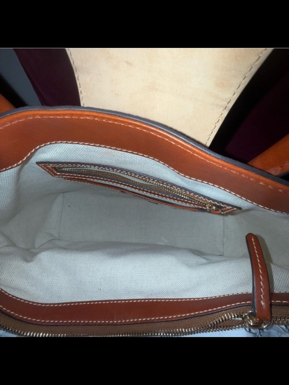 Dooney & Bourke Gray Pebble Leather Satchel with Tan Trim - Picture 9 of 15